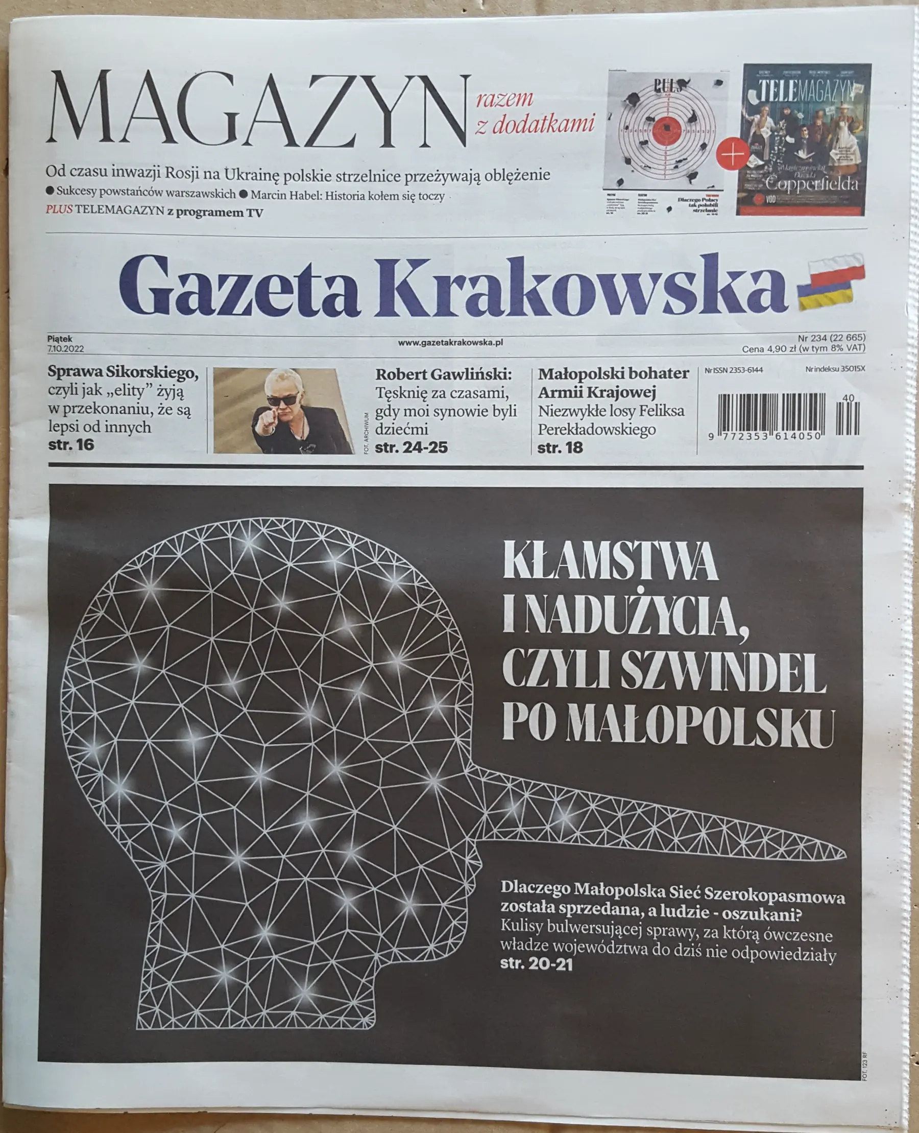 Okładka Gazety Krakowskiej zapowiadająca artykuł o Małopolskiej Sieci Szerokopasmowej