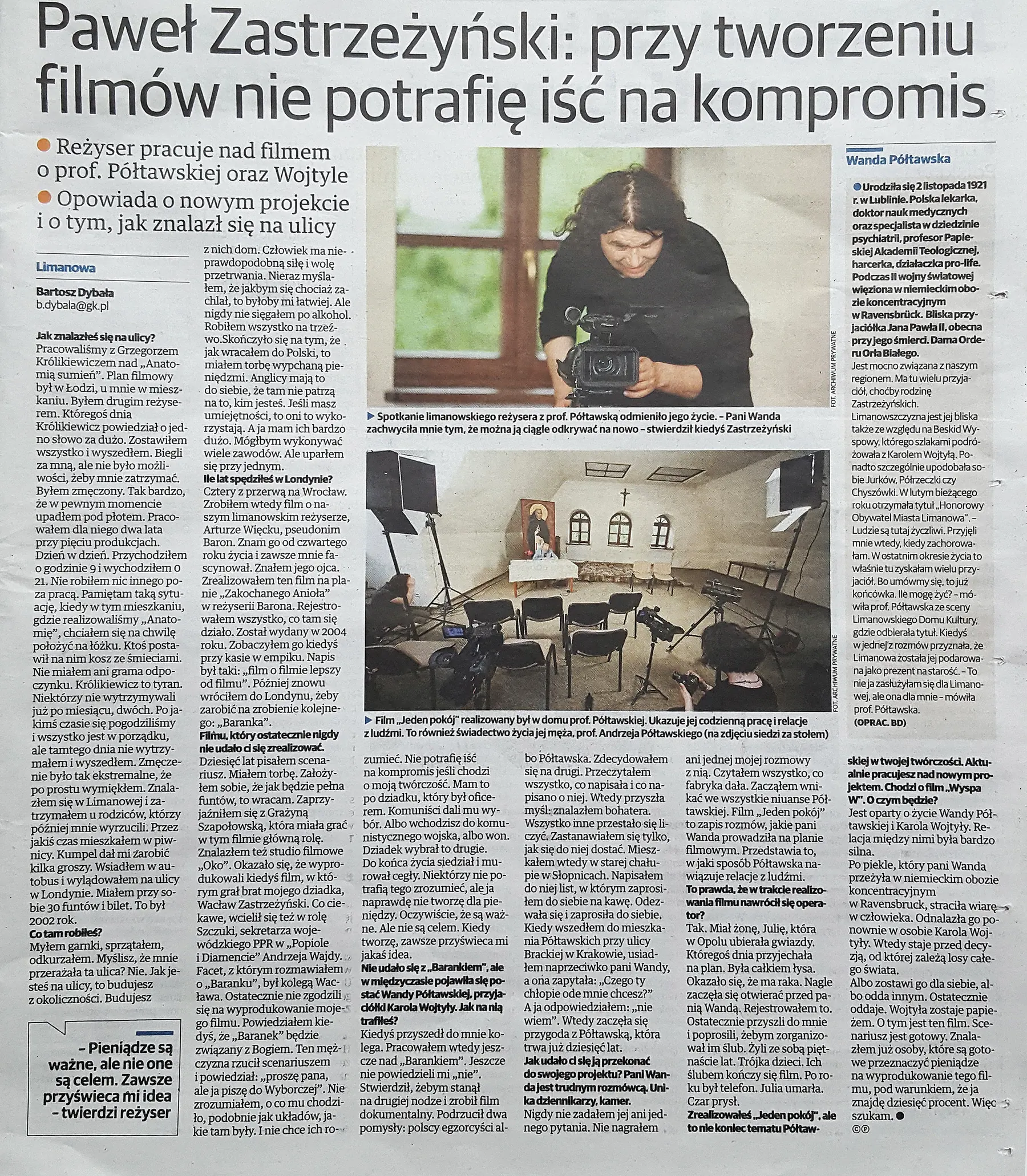 Wywiad z Pawłem Zastrzeżyńskim w Gazecie Krakowskiej z 16 listopada 2016 roku
