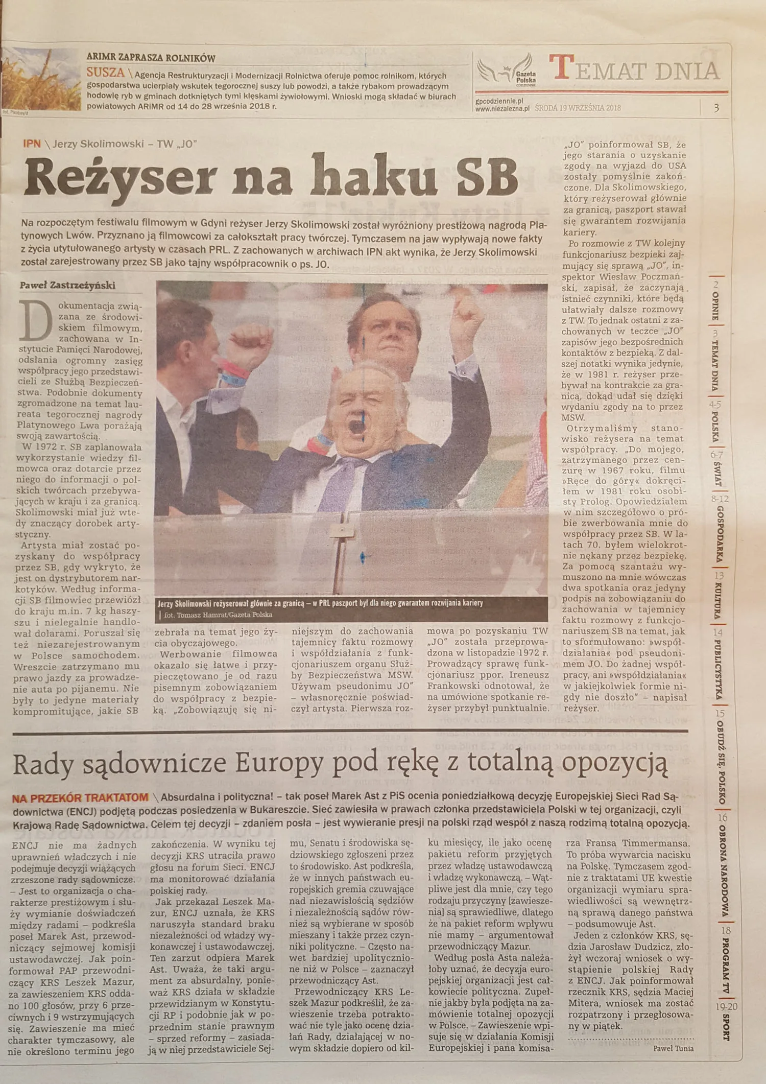 Artykuł Reżyser na haku SB Pawła Zastrzeżyńskiego w Gazecie Polskiej Codziennie