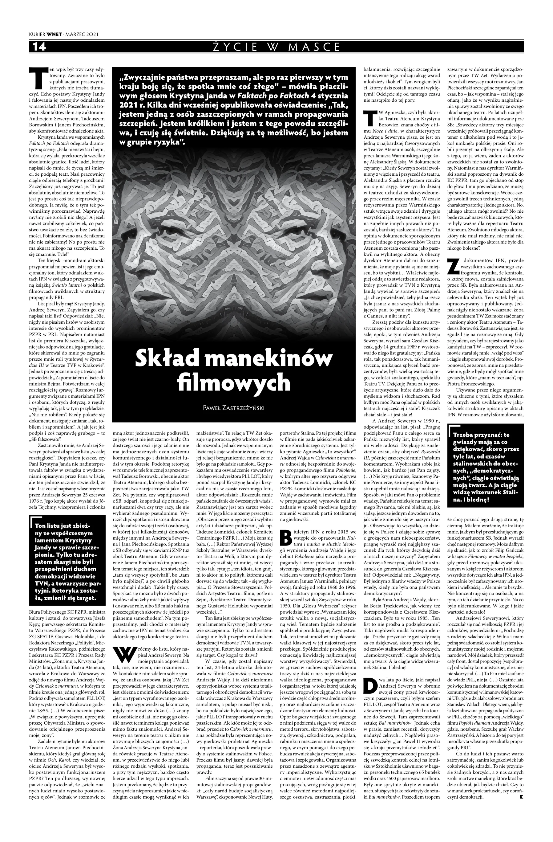 Artykuł Skład manekinów filmowych Pawła Zastrzeżyńskiego w Kurierze WNET