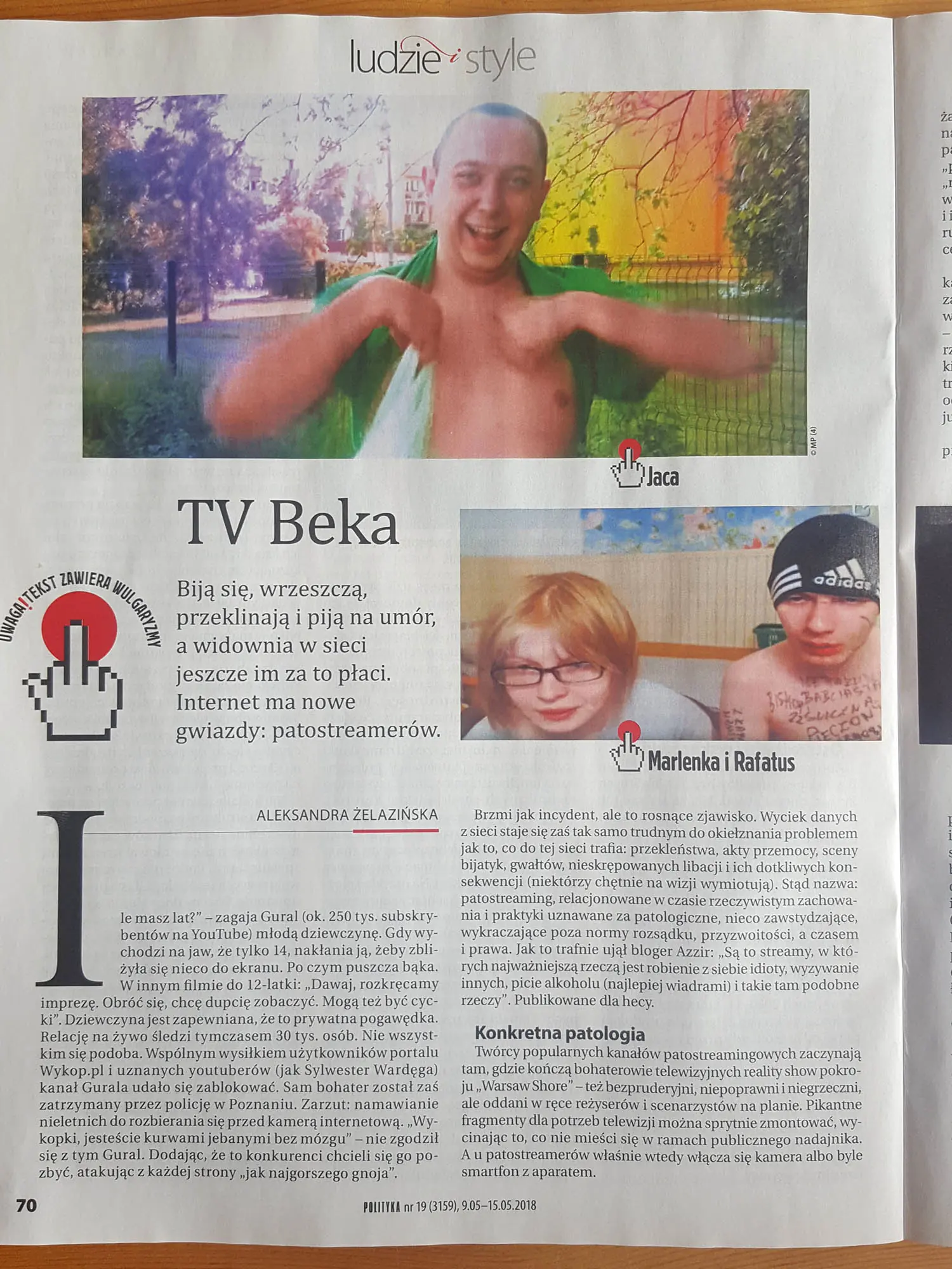 Pierwsza strona publikacji TV Beka w tygodniku Polityka