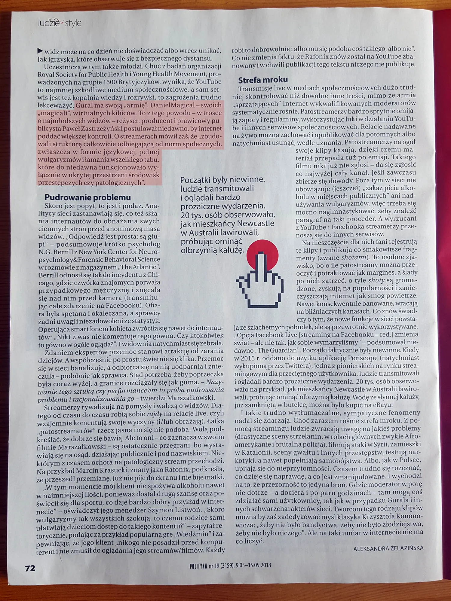 Trzecia strona publikacji TV Beka w tygodniku Polityka
